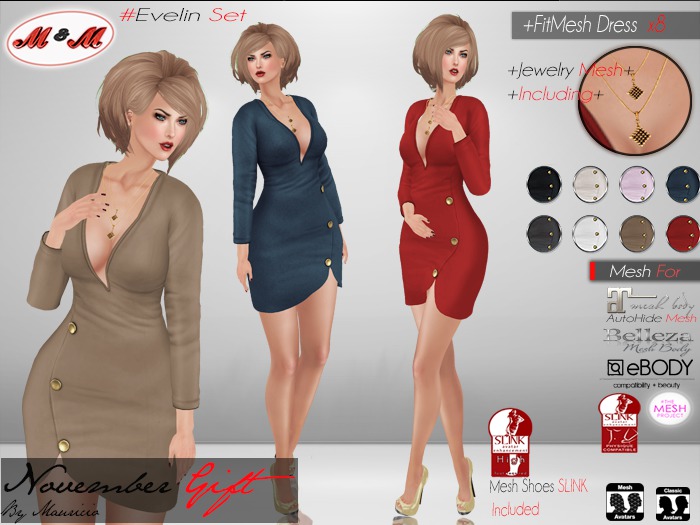 M&M+Evelin Dress + fitMESH-Slink,Maitreya,Belleza
