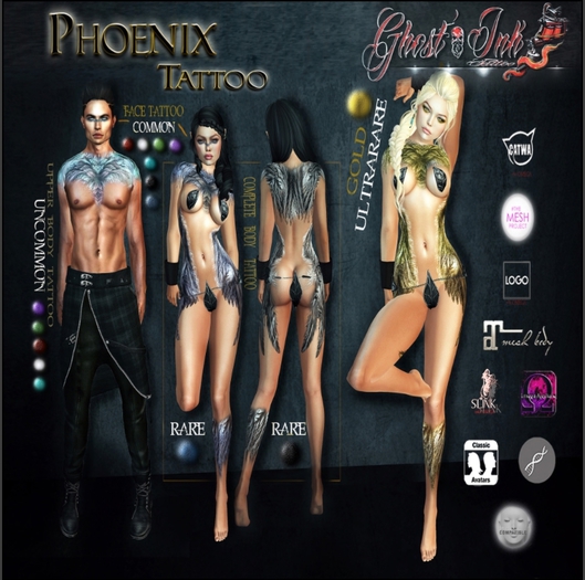 Ghost'Ink  :: The Phoenix Tattoo:: GREEN Body UNCOMMON