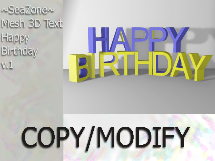 ~SeaZone~ Mesh 3D Text Happy Birthday v.1