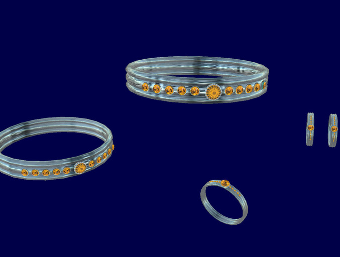 Silver Triple band jewellery set - Topaz