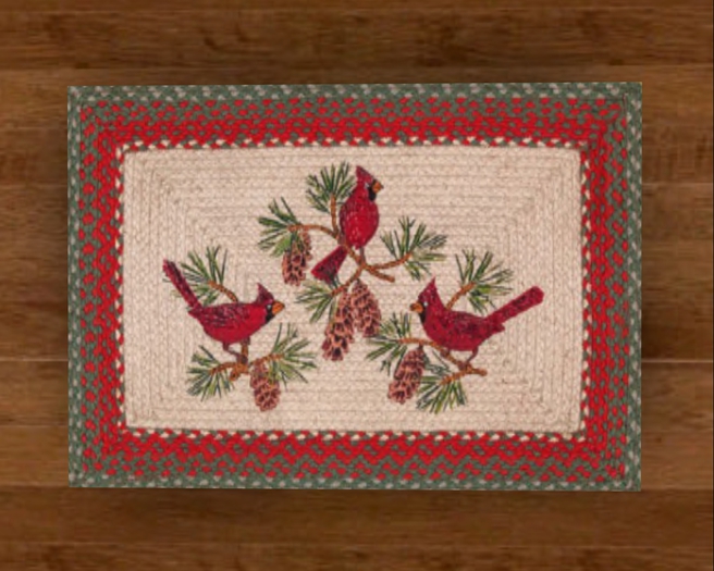 Braided Rectangle Cardinals Rug w/Shadow