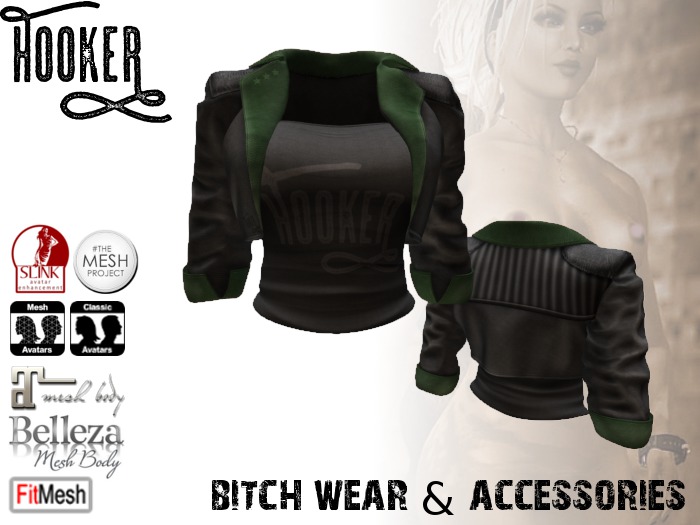 H00KER - ZOE Leather Jacket black/green for Maitreya, Belleza, Slink, TMP, Standard