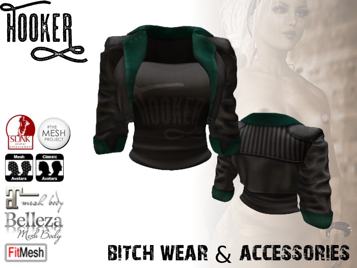 H00KER - ZOE Leather Jacket black/teal for Maitreya, Belleza, Slink, TMP, Standard