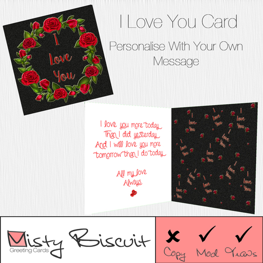 GREETINGS CARD ~ I Love You Roses ~ Personalise