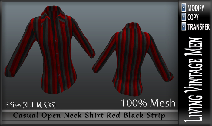 LVM Casual Open Neck Shirt Red Black Strip