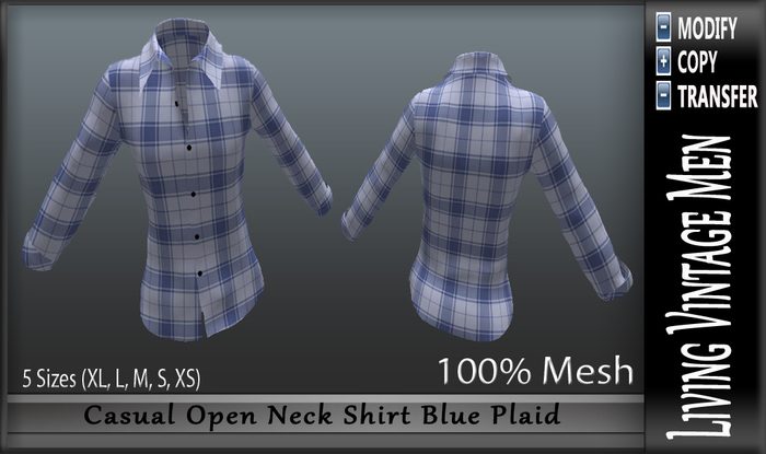 LVM Casual Open Neck Shirt Blue Plaid