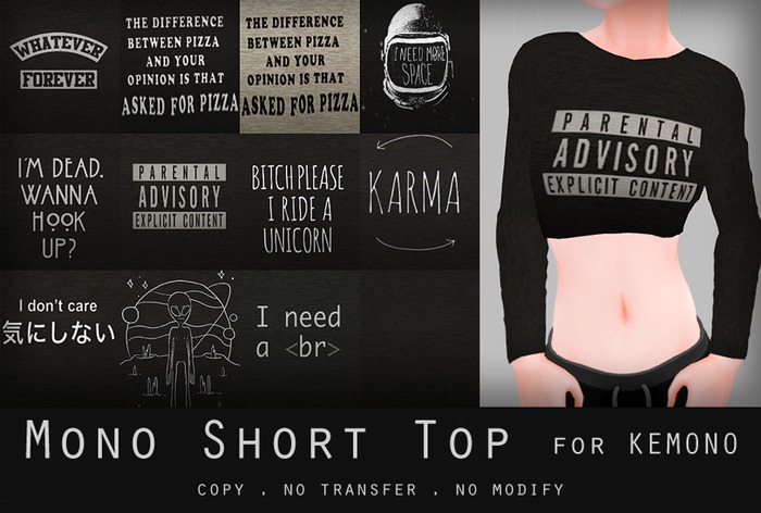 LeMomo: Mono Short Top [KEMONO]