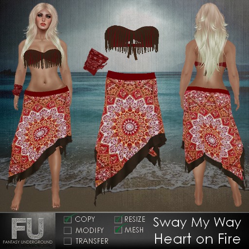 Sway My Way Heart on Fire * Mesh Skirt Fringe Top * Bandana Bracelet
