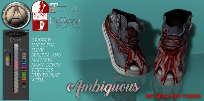 !.::AMBIGUOUS::.! GUM DENIM TIP TOES   w/hud (maitreya, slink, belleza rigged)