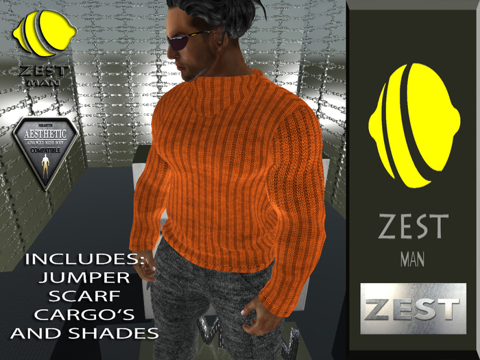 ZEST MAN BURNT ORANGE AND SLATE OUTFIT OPTIONAL SCARF & SHADES boxed