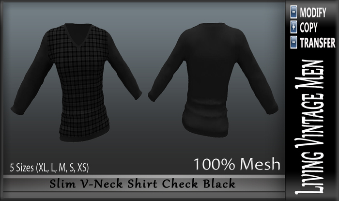 LVM Slim V-Neck Shirt Check Black