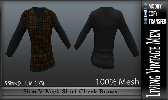 LVM Slim V-Neck Shirt Check Brown