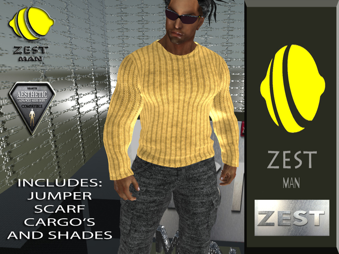 ZEST MAN CREAM &SLATE OUTFIT OPTIONAL SCARF & SHADES