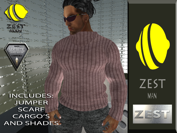 ZEST MAN GRAPE AND SLATE OUTFIT OPTIONAL SCARF & SHADES boxed