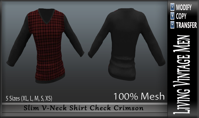 LVM Slim V-Neck Shirt Check Crimson