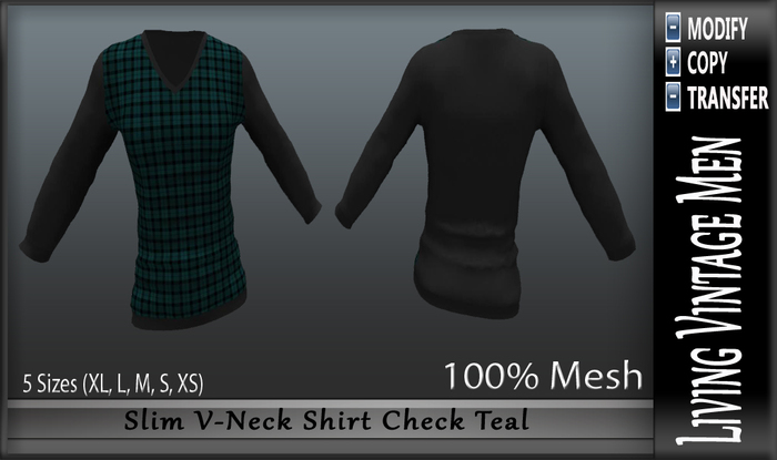 LVM Slim V-Neck Shirt Check Teal