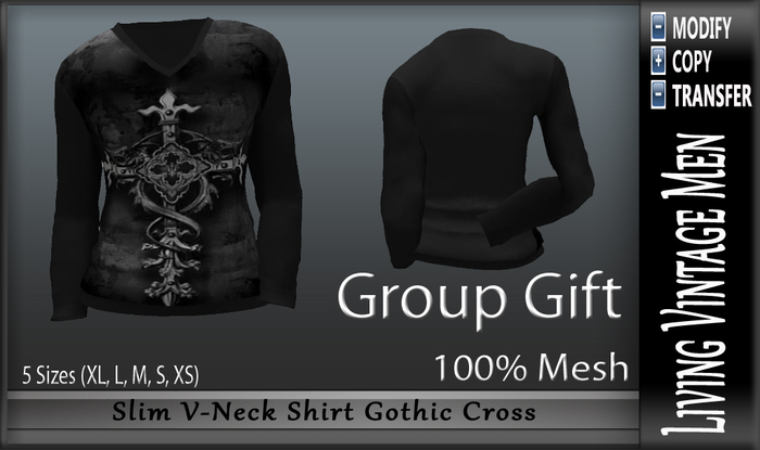 LVM Slim V-Neck Shirt Gothic Cross -Group Gift