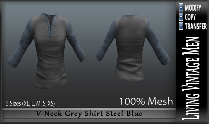 LVM V-Neck Grey Shirt Steel Blue