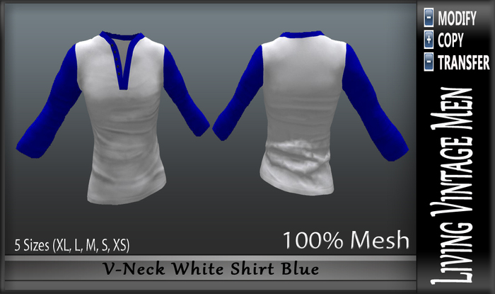 LVM V-Neck White Shirt Blue