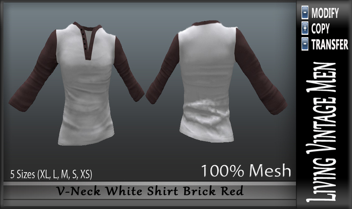 LVM V-Neck White Shirt Brick Red