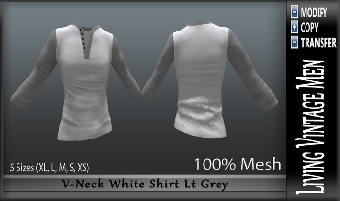 LVM V-Neck White Shirt Lt Grey