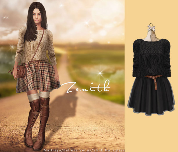 =Zenith=autumn sweater with skirt (Black)
