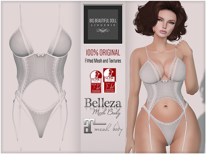 BigBeautifulDoll - TAMARA "Cute" - Mesh Lingerie - White - Panties Corset - Maitreya Belleza Slink