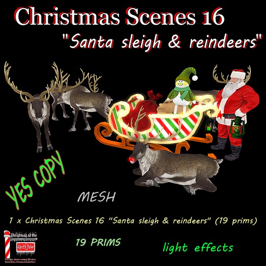 Christmas Scenes 16 " Santa sleigh & reindeers "