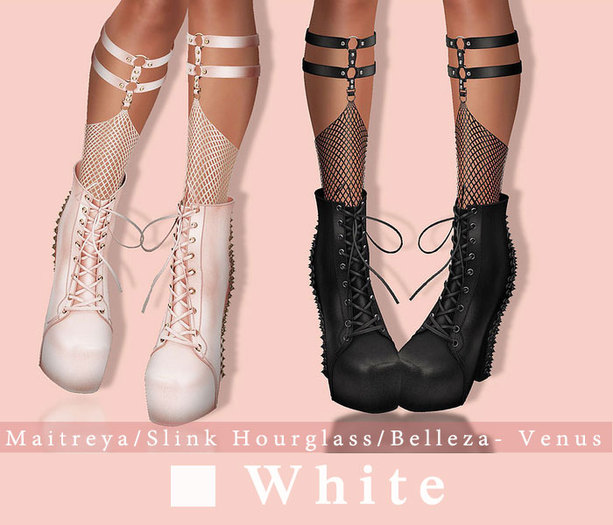 =Zenith=Spiked Sock Garters Boots (White)