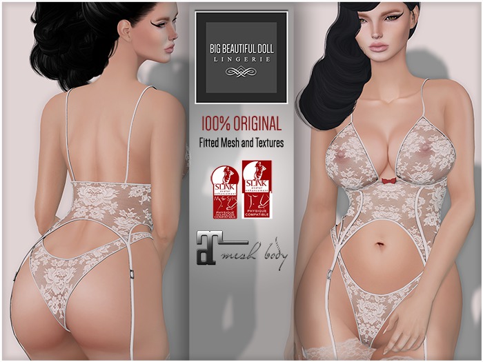 BigBeautifulDoll TAMARA "Sexy" Fit Fitted Mesh Lingerie White Maitreya Lara Slink Physique Hourglass Corset Panties Lace