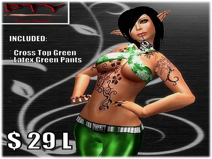 **PTY** SAINT PATRICK ESPECIAL PROMOTION...**PTY** Latex Green Pants & Cross Top Green