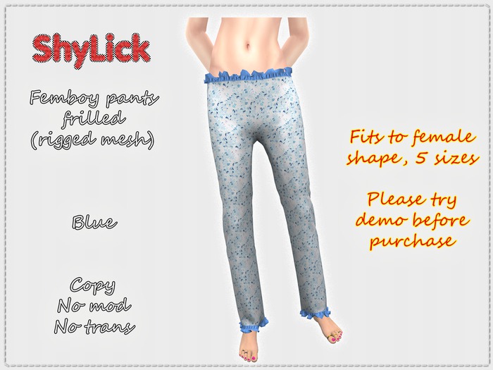 ShyLick: Femboy frilled pants patterned Blue