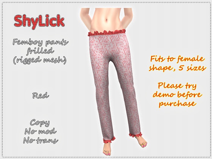 ShyLick: Femboy frilled pants patterned Red