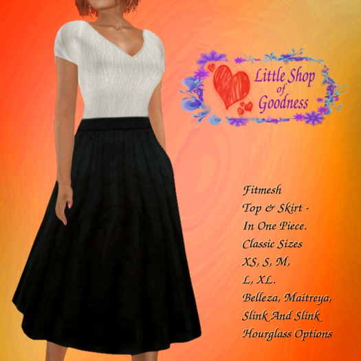 Black Pleated Velvet Skirt White V-Neck Top