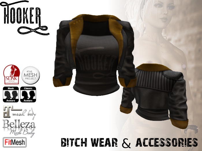 ZOE Leather Jacket black/gold for Maitreya, Belleza, Slink, TMP, Standard