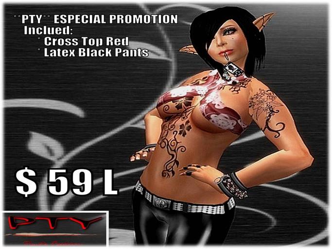 **PTY** ESPECIAL PROMOTION... **PTY** Latex Black Pants & Cross top Red
