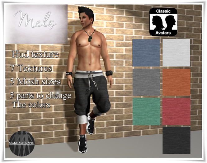 Mels-Mens Capri Pants- TEXTURE HUD