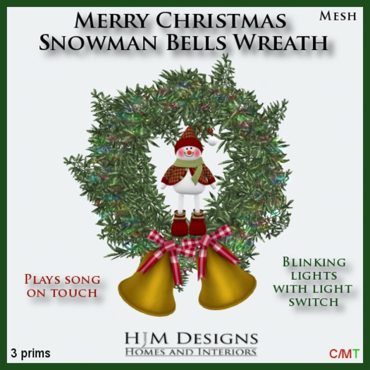 Merry Christmas Snowman Bells Wreath Boxed