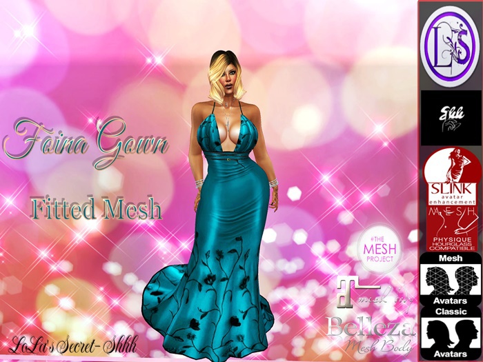 .~LS~FIONA GOWN- TEAL {FITTED MESH}