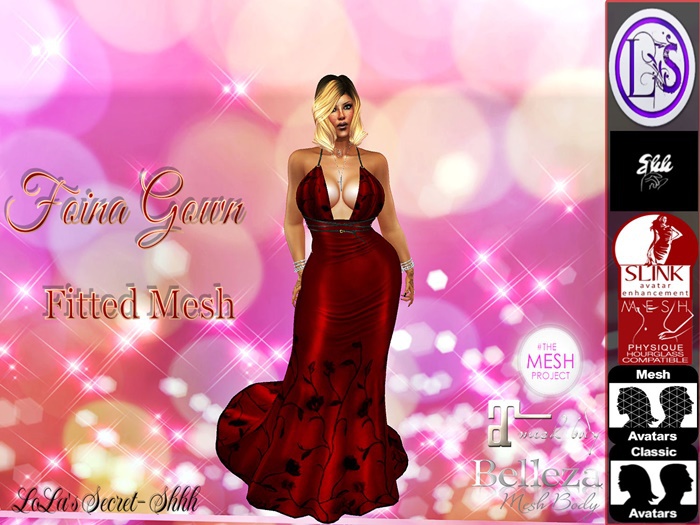.~LS~FIONA GOWN- RED {FITTED MESH}