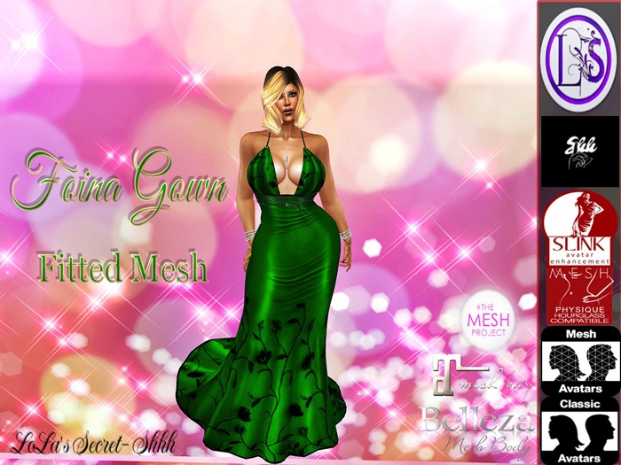 .~LS~FIONA GOWN- GREEN {FITTED MESH}