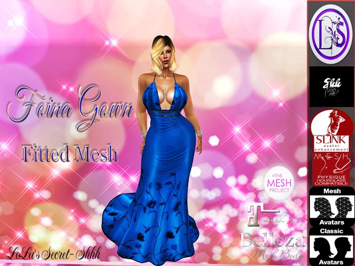 .~LS~FIONA GOWN- BLUETTE {FITTED MESH}