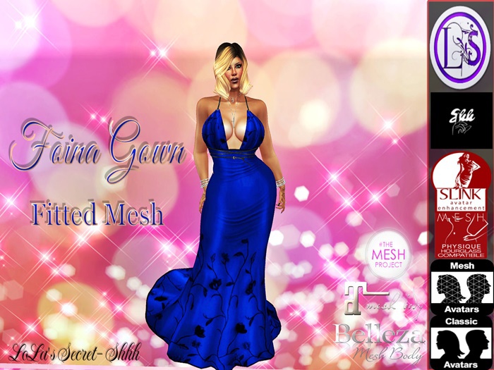 .~LS~FIONA GOWN- BLUE {FITTED MESH}