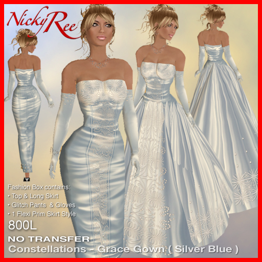 "Nicky Ree Gowns" Constellations - Grace Gown ( Silver Blue)