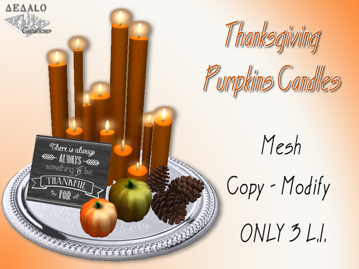 Thanksgiving Pumpkins Candles - Fall Decor - Mesh - * SPECIAL PRICE Happy Thanksgiving Day Promo * - Dedalo Creations -