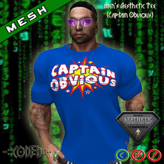 ..:: CODED ::.. Men's Aesthetic Tee (Captain Obvious)