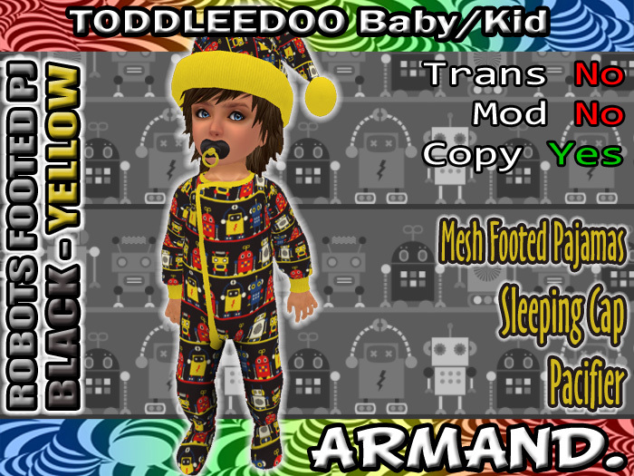 --ARMAND-- ROBOTS FOOTED PJ - BLACK-YELLOW