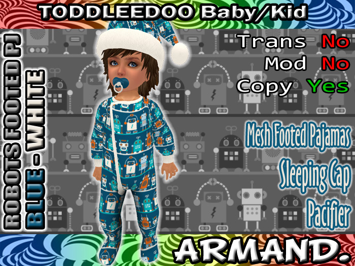 --ARMAND-- ROBOTS FOOTED PJ - BLUE-WHITE