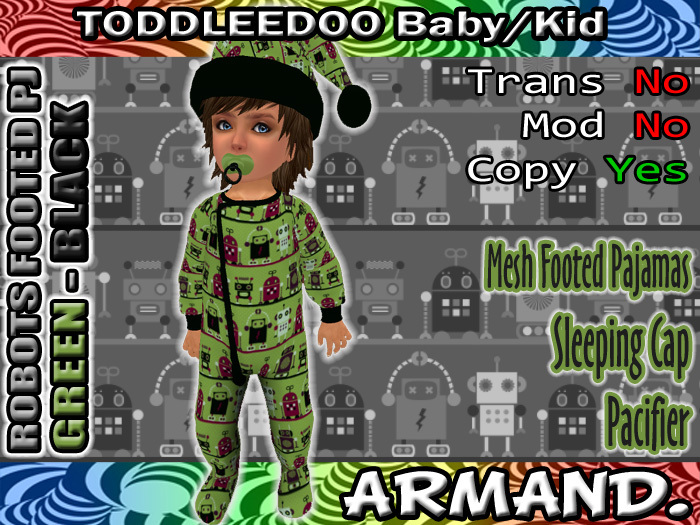 --ARMAND-- ROBOTS FOOTED PJ - GREEN-BLACK