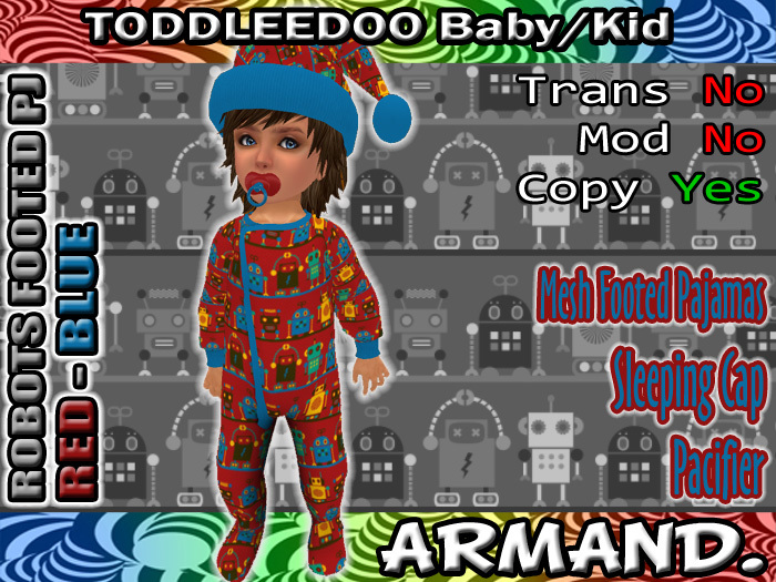 --ARMAND-- ROBOTS FOOTED PJ - RED-BLUE